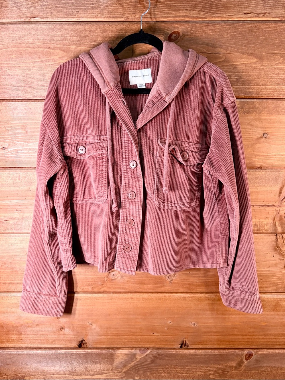American Eagle Cropped Corduroy Hooded Jacket in Dusty Rose Size Small 💕🩷